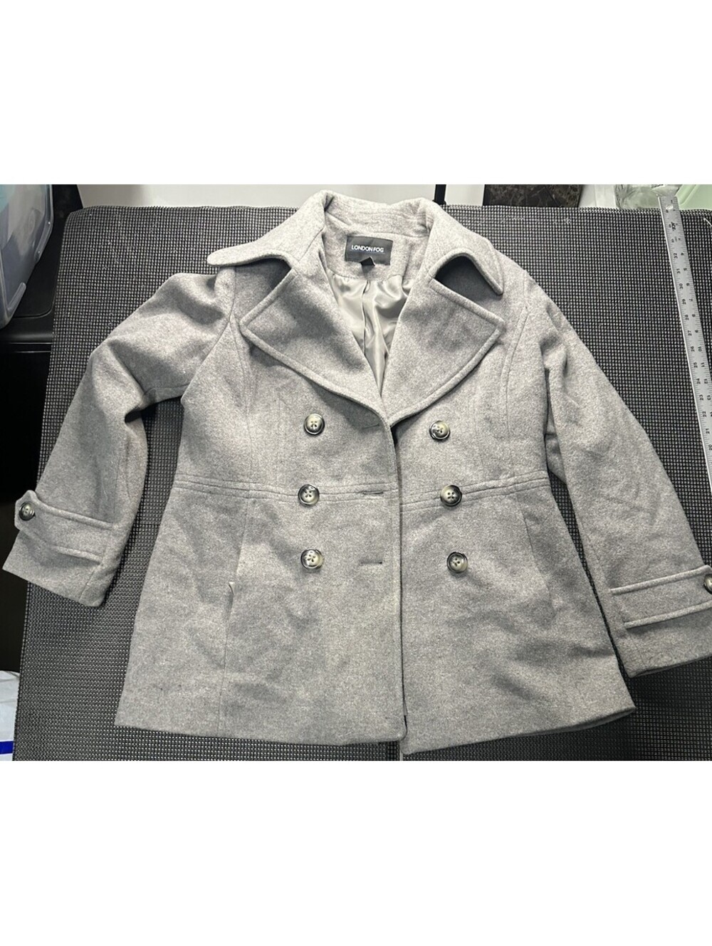 Vintage London Fog Gray Wool Peacoat Minimalist Old Money Coat LG